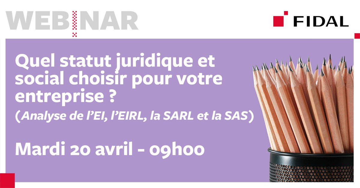 [#Webinar] 💻 Chartres - 20 avril

👉 Retrouvez au cours de ce Webinar Pauline Babin et Camille Dupin, avocates au bureau de Fidal Chartres.

Détails et inscription : bit.ly/3u7HHva

#juridique #droit #social #sociétés #entreprise #EI #EIRL #SAS #SARL