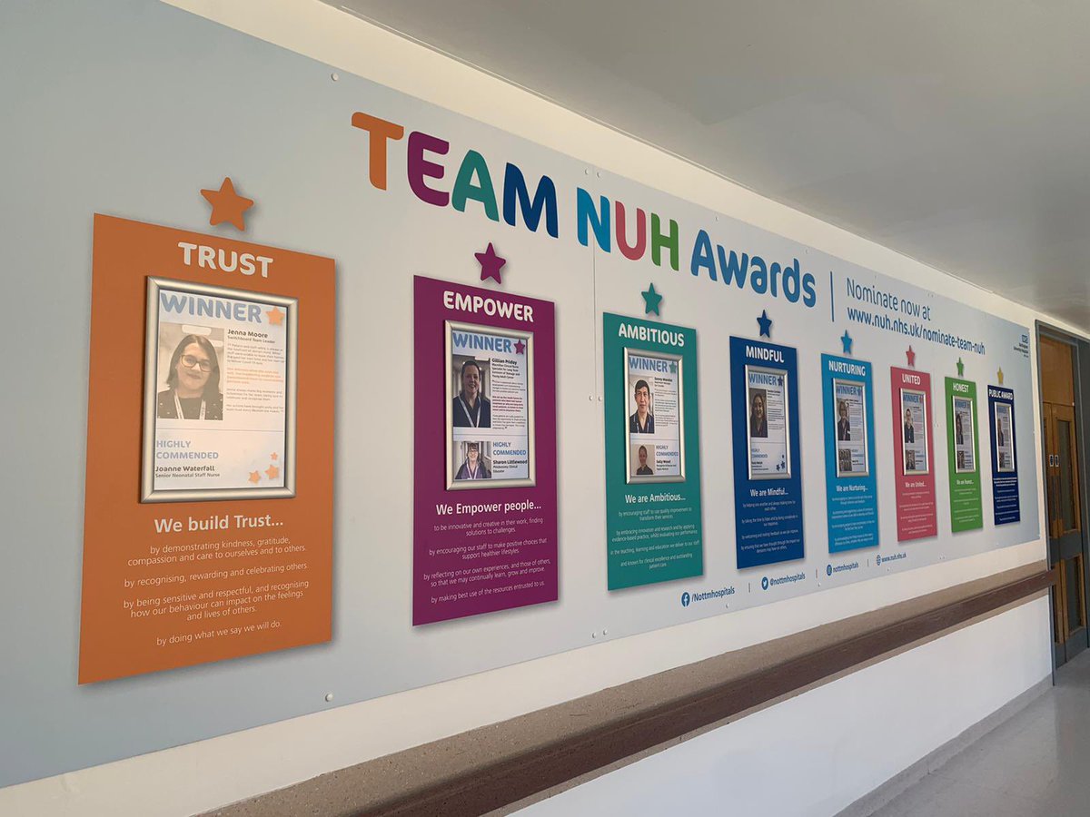 nottmhospitals's tweet image. Recognising our staff is so important 🌈

📍Just landed @ QMC - a 7M long celebration wall of our #TeamNUHAward winners and highly commended this year so far. It will change 4 times a year as more are announced.
Do you want to get involved Nominate here!👇
nuh.nhs.uk/nominate-team-…