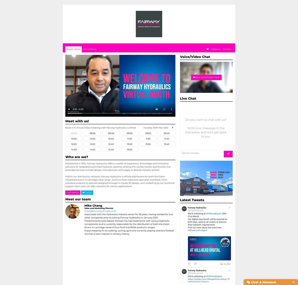 We're up and running! Catch Mike Chang, our Sales Director for the last hour of #HillheadDigital, then we'll be back tomorrow from 9am to talk to you about everything Fairway Hydraulics. Direct link to our booth -  virtual.angel.events/932858003/exhi…
