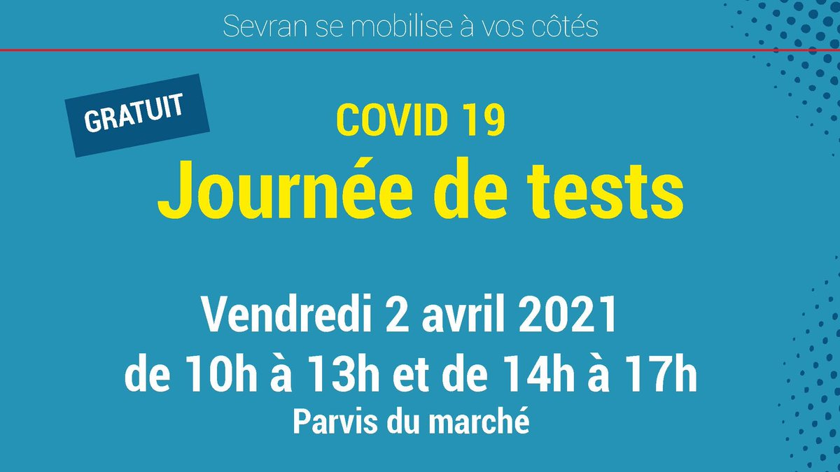 Ville de Sevran (@sevranville) on Twitter photo Nouvelle journée de tests virologiques PCR au #Covid19 ce vendredi 2 avril 2021 avec le bus « MobilTest Covid » de 10h à 13h et de 14h à 17h sur le parvis du marché de <a href="/Sevranville/">Ville de Sevran</a>. Nouvelle journée de tests virologiques PCR au #Covid19 ce vendredi 2 avril 2021 avec le bus « MobilTest Covid » de 10h à 13h et de 14h à 17h sur le parvis du marché de <a href="/Sevranville/">Ville de Sevran</a>.