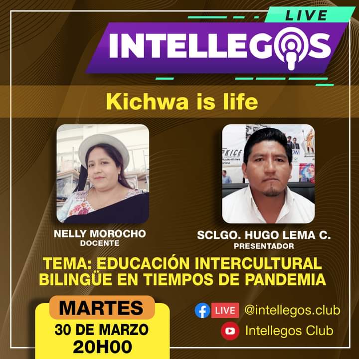 HPLEMA's tweet photo. 🔴En Vivo📲💻🖥
🔴 20h00

Programa: Kichwa Is Life

Invitado: Lcda. Nelly Morocho, Docente.

Tema: Educación Intercultural Bilingüe en tiempos de pandemia.

▶️Síguenos 

👉Facebook
@kichwaislife
👉Instagram @intellegos.club
👉Facebook @intellegos.club
👉YouTube Intellegos Club https://t.co/Nr7U4PlYq7