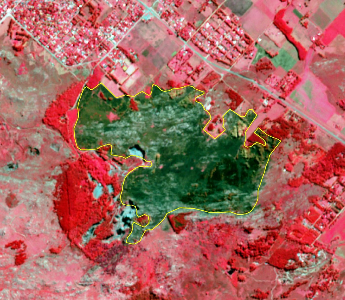 Incendio en las sierras de Tandil del 12 de marzo pasado visto desde el satélite Sentinel. 240 has afectadas. Imagen izquierda pre incendio, derecha post incendio