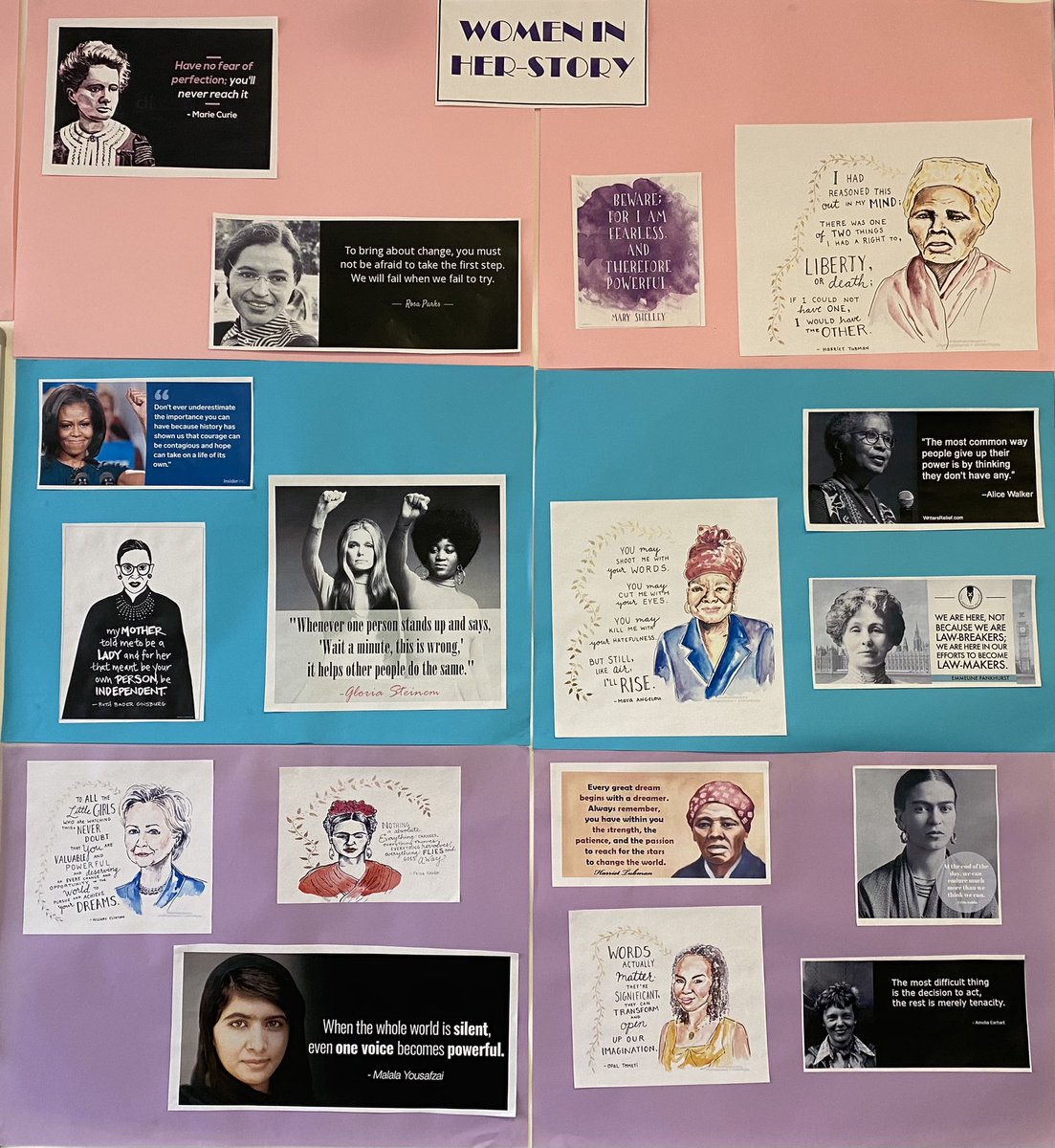 HistoryMearns's tweet photo. Women in Her-story display finally getting there in Miss McG / Miss Fulton’s class! 💪 Check out the inspirational quotes from women in history and future history makers 🌈 @GeogyMearns think we’ll get some climate change activists up here! @MearnsAcademy https://t.co/eUdeZIi0vL