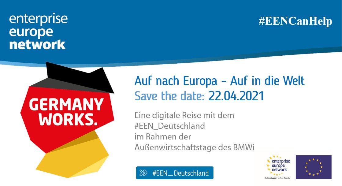 EEN_Hessen's tweet photo. „Auf nach Europa – Auf in die Welt“ - Jetzt anmelden für den 22.04. von 15:00 Uhr – 17:00 Uhr. Kommen Sie mit uns auf eine digitale Reise mit dem @EEN_Deutschland im Rahmen der Außenwirtschaftstage des @BMWi: https://t.co/9Udspu03CC
#access2markets
#access2partners
#EENCanHelp https://t.co/ck4CrawJTN