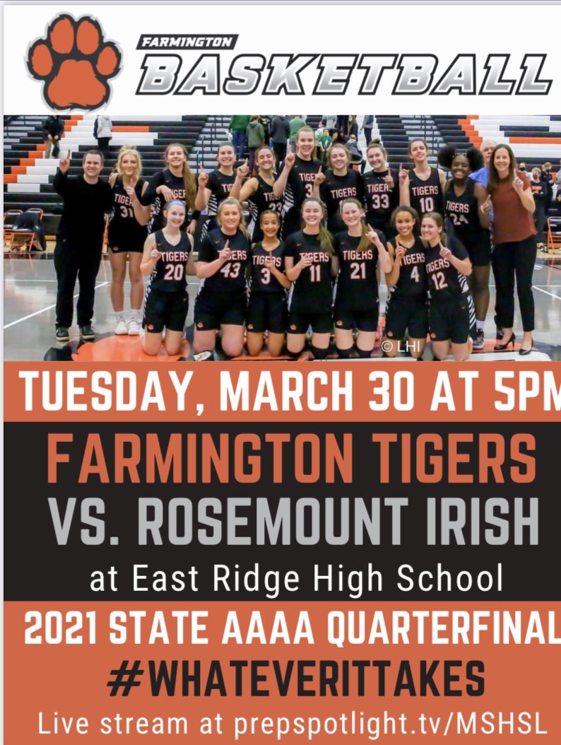 GAMEDAY is the best day! Tigers are on the attack tonight at 5pm vs Rosemount. Tip Off: 5:000pm  🏀🐾#WhateverItTakes #lunchpailplayers

Live stream: prepspotlight.tv/MSHSL