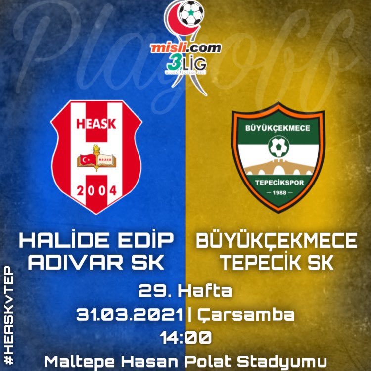 heask04's tweet photo. 🆚TEPECİKSPOR
📅31.03.2021 | ÇARŞAMBA
🕐14:00
🏟️Maltepe Hasan Polat Stadyumu

#şişli #şişlibelediyesi #halideedipadıvarspor #heASK #adıvarcadde #tff #tff3lig #futbol #maçgünü #HEASKvTEP  @Tepecikspor https://t.co/9d63G92cD8