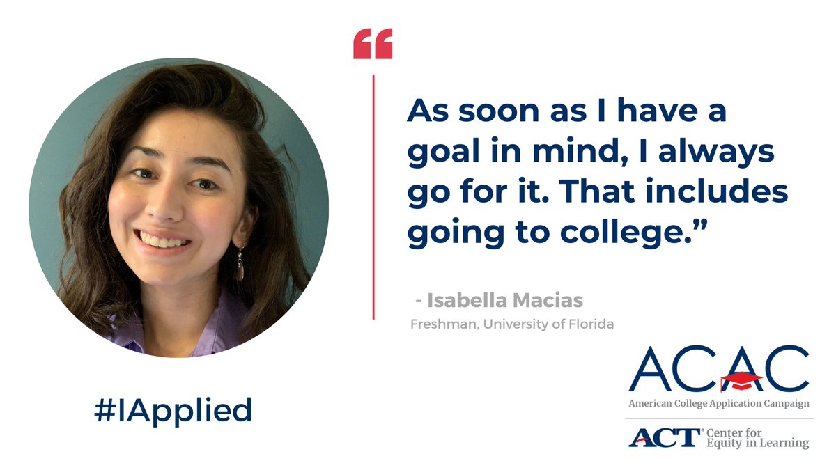 Transitioning to #college can be challenging, especially during #COVID19. Learn more about Isabella’s #IApplied journey in a new @ACTEquity blog: bit.ly/3m9VLli <a href="/American_CAC/">American College Application Campaign</a>