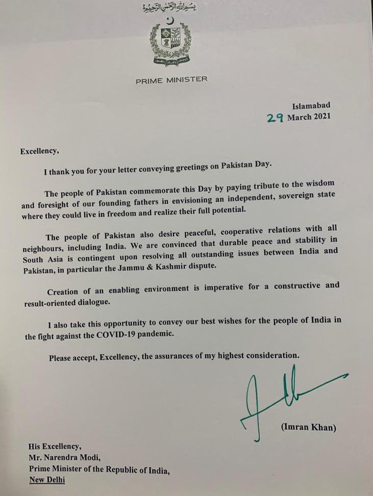 AshishSinghLIVE's tweet photo. #BREAKING Pak PM @ImranKhanPTI writes back to PM @narendramodi @ABPNews https://t.co/Y9p901U0pU