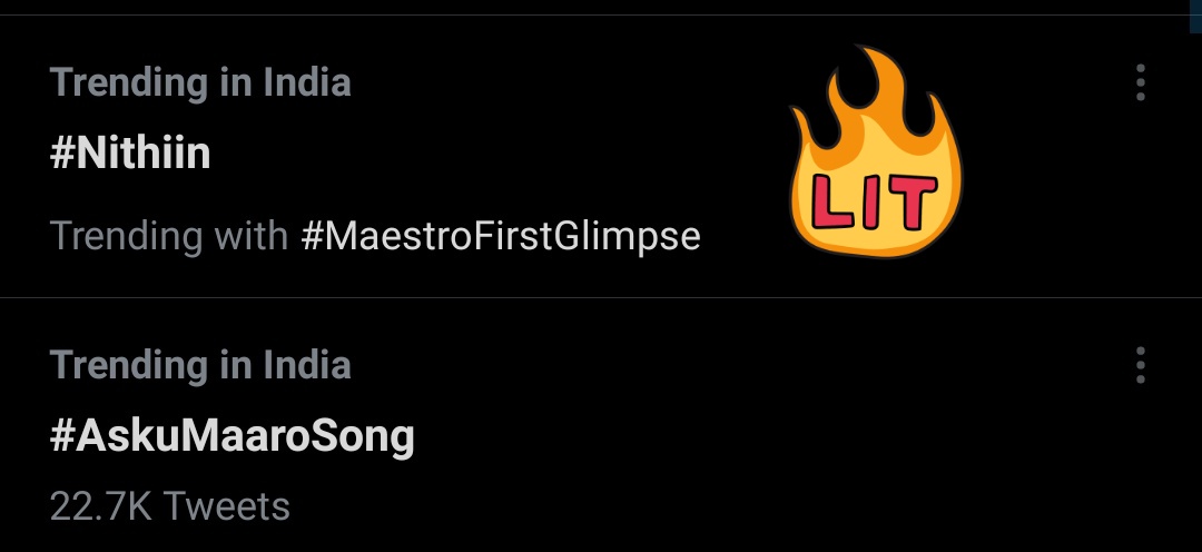 Name_is_Nayak07's tweet photo. Still Trending India wide ๐ฅ๐ฅ
#Nithiin
#MaestroFirstLook https://t.co/rtpbAsk3z9
