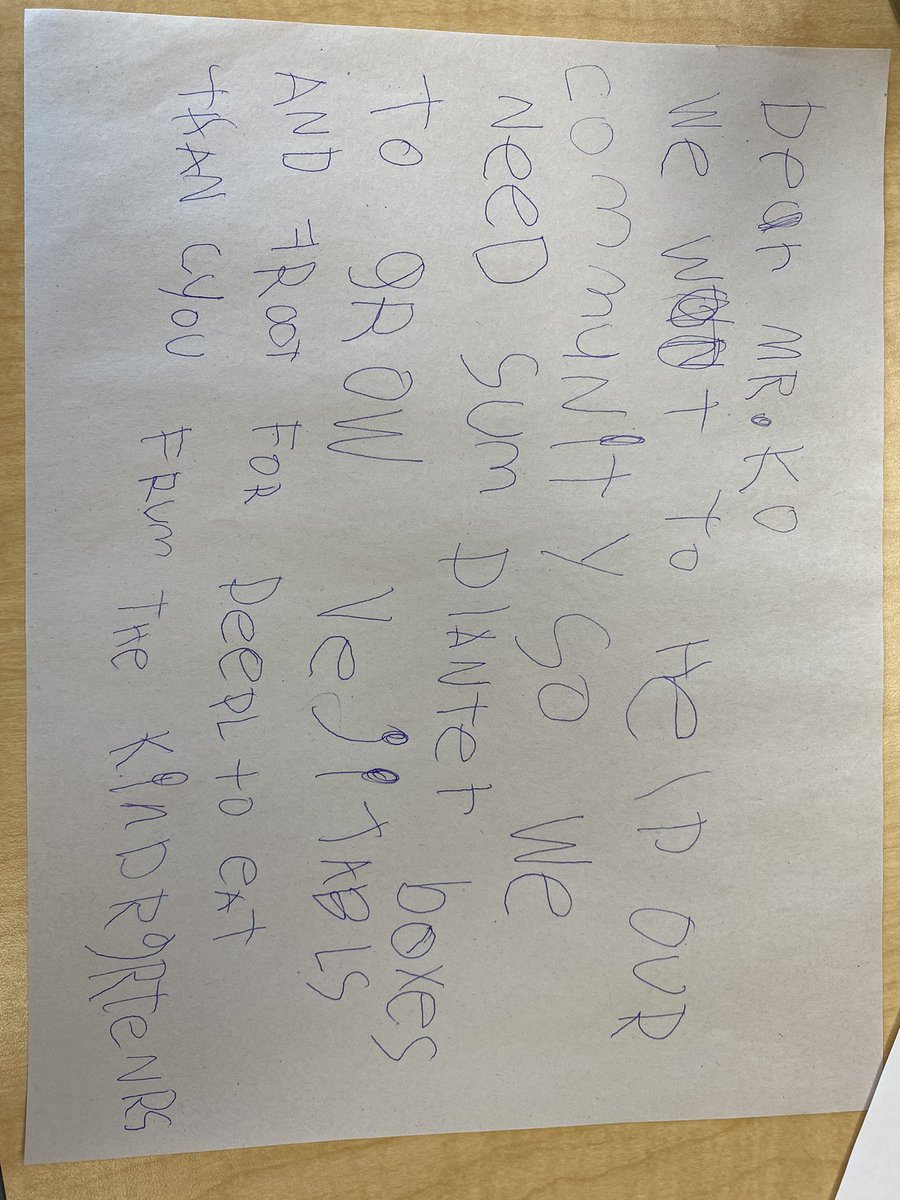 grade3vsps's tweet photo. We wrote a letter to ask for help to get some planter boxes so we can make a garden to grow fruits and vegetables! We think this is an important way to care for our community because people need food and it helps the environment! #yrdsb #Kindergarten https://t.co/uJTt013GJQ