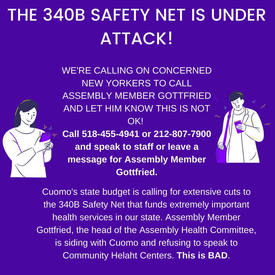 .<a href="/DickGottfried/">Richard Gottfried</a> cannot go along with Cuomo’s plan to destroy community health centers during a deadly pandemic. 340B supports HIV and LGBTQ+ healthcare. If you betray us, expect a PRIMARY CHALLENGER! #DontCutTheNet