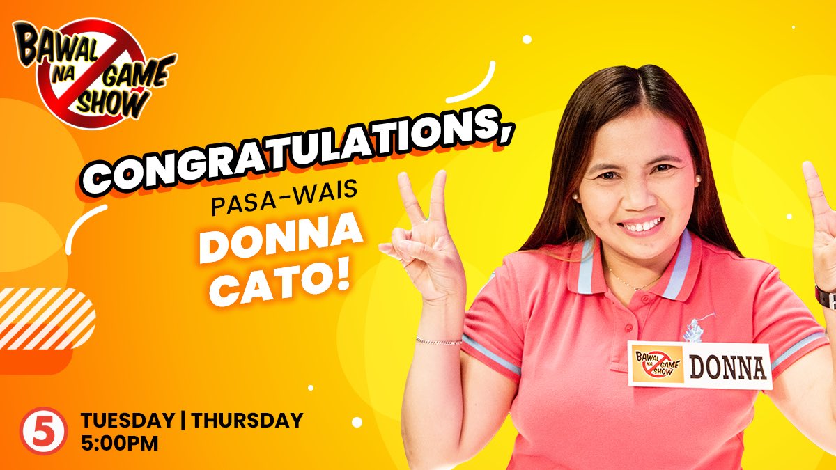 Congratulations, pasa-wais Donna! Pasabog ang huli nating pagsasama dahil mag-uuwi ka ng 50,000 pisos! #BawalNaGameShow #BNGSPlaysaway <a href="/TV5manila/">TV5</a>