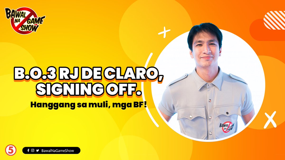 Bawal Officer No. 3 RJ De Claro, signing off! 🎉

Maraming salamat sa lahat ng walang sawang sumuporta, nakitawa at nagmahal sa #BawalNaGameShow! Hanggang sa muli nating pagsasama, mga BF! ❤️