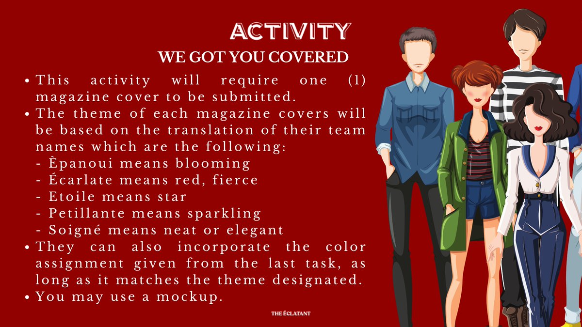 TheECLATANTBase's tweet photo. ㅤㅤ

   ㅤㅤ        ㅤ𝓐𝐂𝐓𝐈𝐕𝐈𝐓𝐘 𝟑:
   ㅤㅤ        ㅤWE GOT YOU COVERED.
   ㅤㅤ            #TÉAMSecondTask 
⠀   ㅤ
⠀   ㅤ https://t.co/vJO0wOt46z