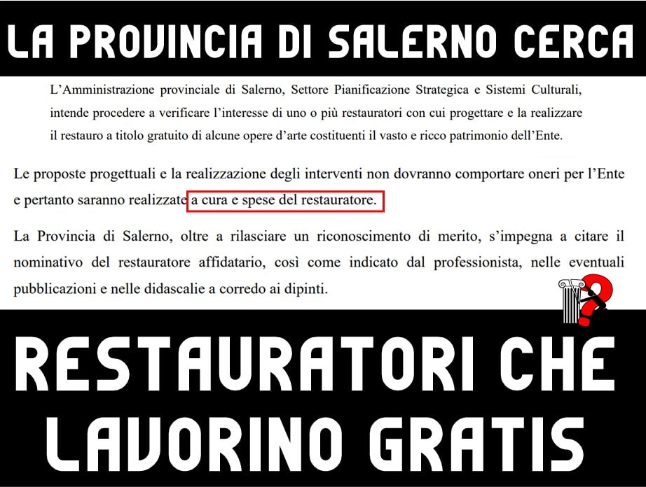 miriconosci's tweet photo. "S'impegna a citare il nominativo del restauratore".
Quando pensi di averle viste tutte, arriva la Provincia di #Salerno a smentirti. Tanto imbarazzante da fare ridere, se non fosse vero.
#lavoroculturale
#miriconosci https://t.co/N5bPySSm7J