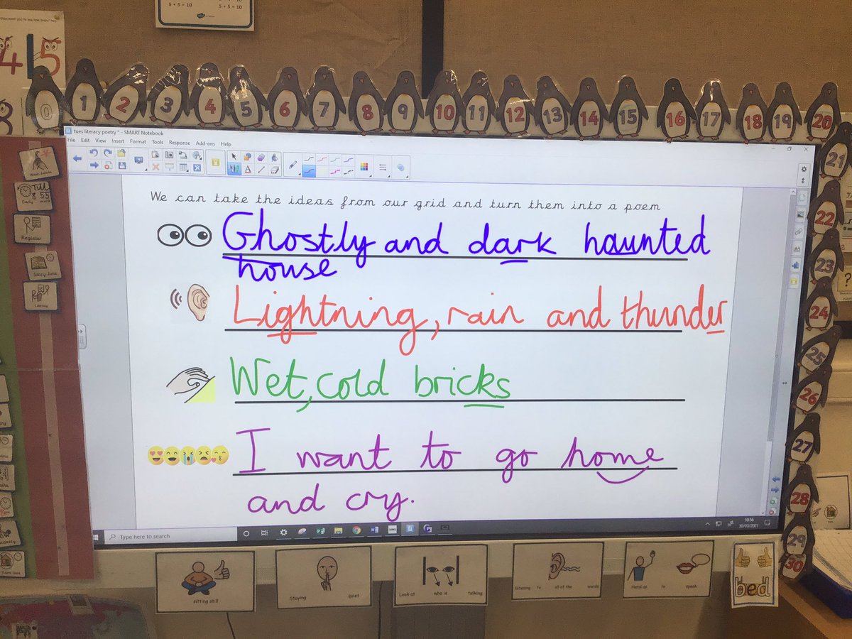 LarkHallPrimary's tweet photo. Here is how Albert class wrote our poem. We used a haunted house video to prompt our ideas and filled in a grid about what we could see, hear, touch and how it made us feel. We then used these words to create a poem together! #lhucel #lhalbert https://t.co/4bizS6G64h