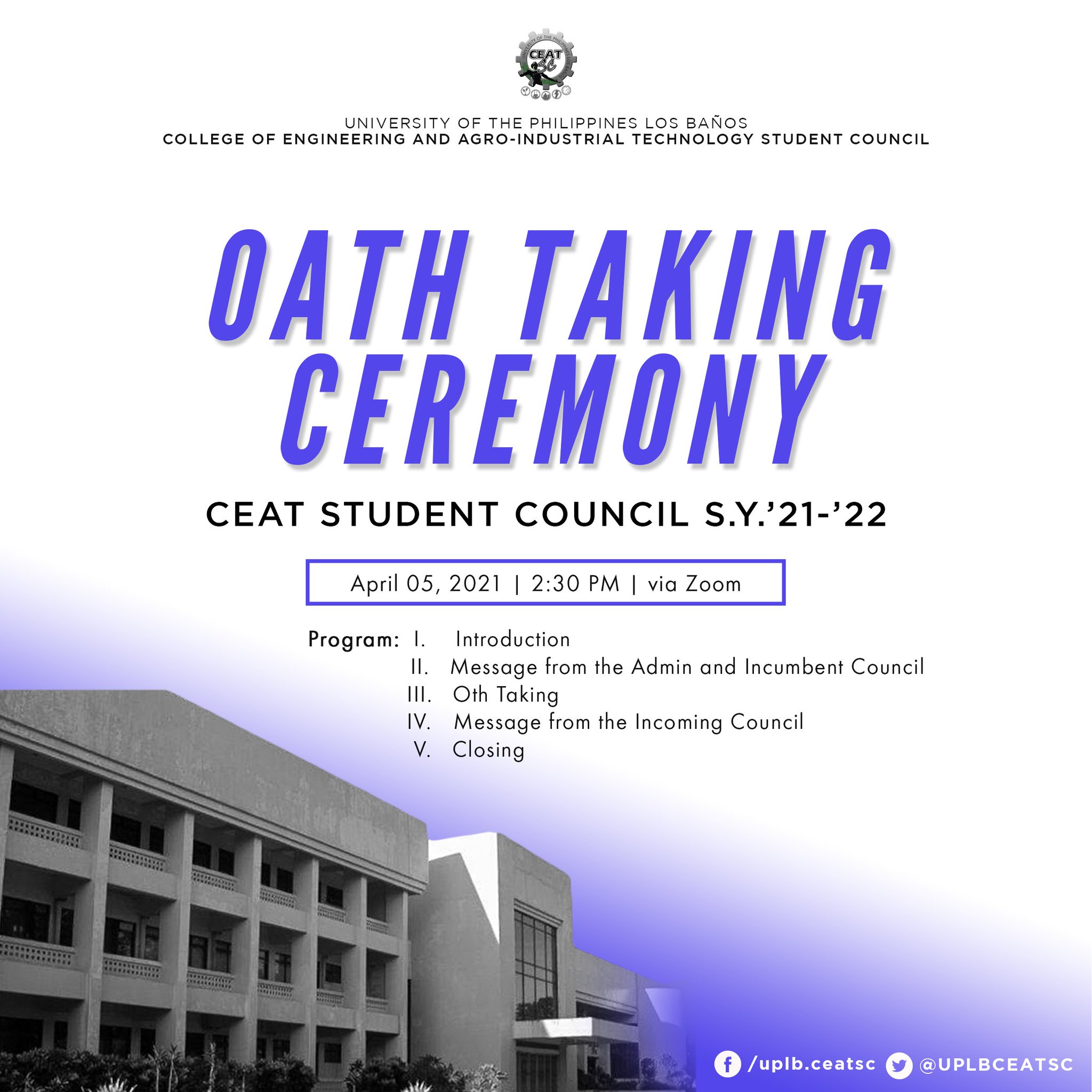 Ceat Student Council On Twitter Ceat Oath Taking Ceremony Good Day Ceat The College Of Engineering And Agro Industrial Technology Student Council Is Inviting All Of You To Our College Oath Taking Ceremony
