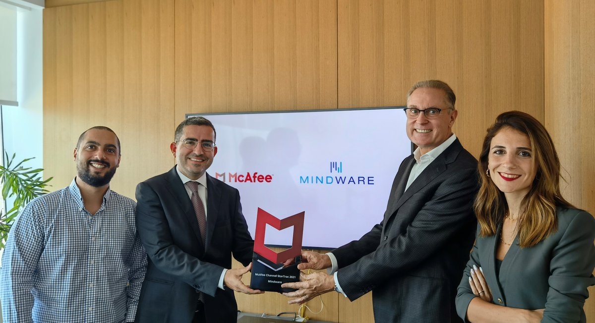 MindwareVAD's tweet photo. A delightful boost for our hardworking team players! Proud to be presented with the “Team Collaboration Award” at the McAfee Channel StarTrac 2021.
#mindware #mcafee #mindwaremagic #wearemindware https://t.co/cseV2kXak6