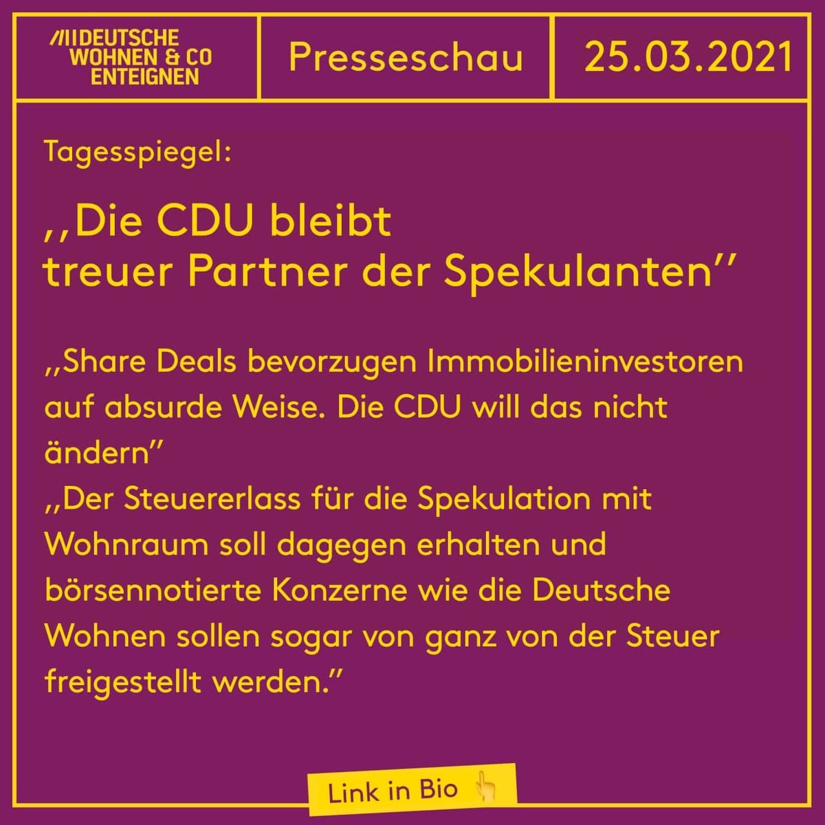 dwenteignen's tweet photo. Eine alte Liebe: Die CDU erhält die meisten Spenden aus der Immobilienbranche und setzt sich dafür ein, dass #DeutscheWohnen & Co weiterhin mit Wohnraum spekulieren dürfen. 🤬 #cdukorrupt
Zeit alte Muster zu durchbrechen: Deutsche Wohnen & Co #enteignen! 💔👏 https://t.co/ekDuFPMq7y