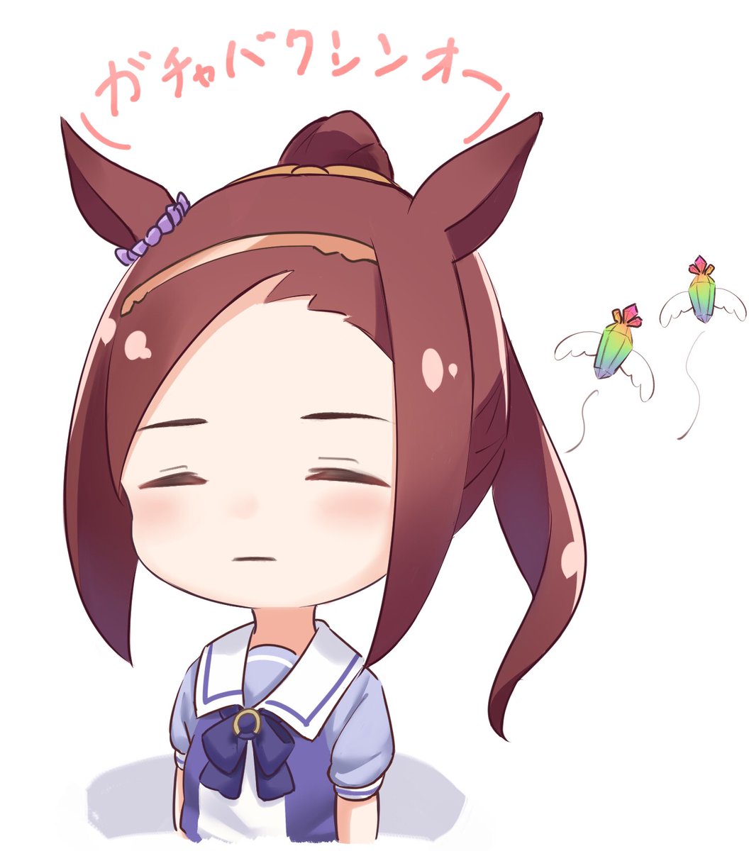 1girl animal ears horse ears solo brown hair school uniform ponytail  illustration images