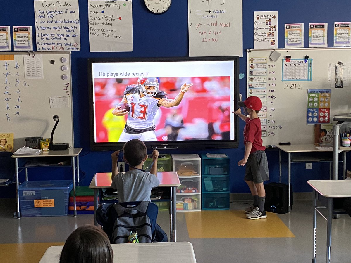 MissMck17's tweet photo. Started a version of Genius Hour where students were able to research a person they want to learn more about and create google slides to teach us about their person. First up: Cleopatra and Mike Evans. :) @OldHundredES https://t.co/JcQ3f6yqrm