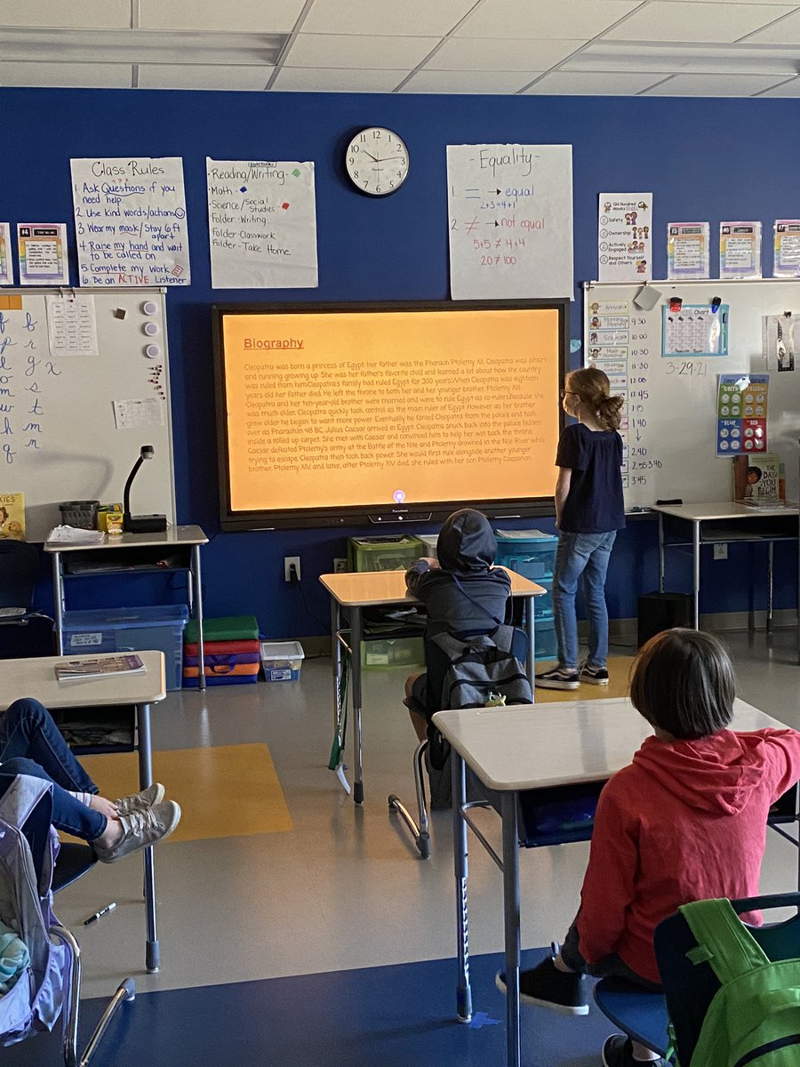 MissMck17's tweet photo. Started a version of Genius Hour where students were able to research a person they want to learn more about and create google slides to teach us about their person. First up: Cleopatra and Mike Evans. :) @OldHundredES https://t.co/JcQ3f6yqrm