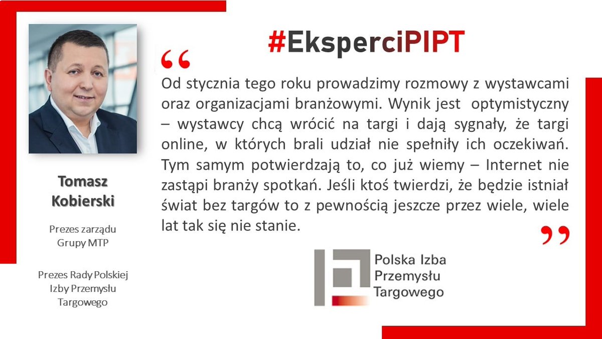 TomaszKobierski's tweet image. Wystawcy dają nam jasny sygnał: Internet nie zastąpi branży spotkań. 
#PIPT #Targi @GrupaMtp #EksperciPIPT