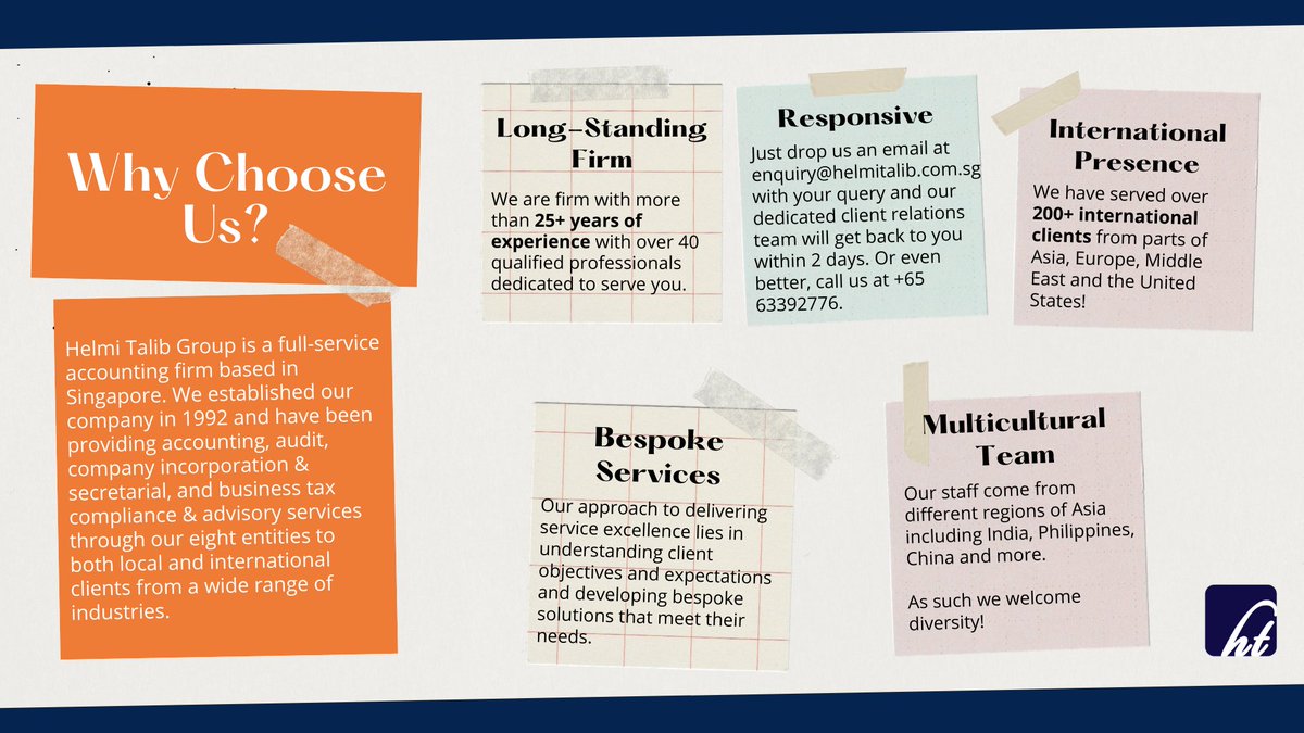 krestonHT's tweet photo. Looking for professional services? Here are 5 Reasons why you should choose the Helmi Talib Group to meet your audit, accounting, tax and compliance needs!

#whychooseus #helmitalibllp #helmitalibgroup #accountingfirm #singapore #2021 https://t.co/XaBKPVkhgI