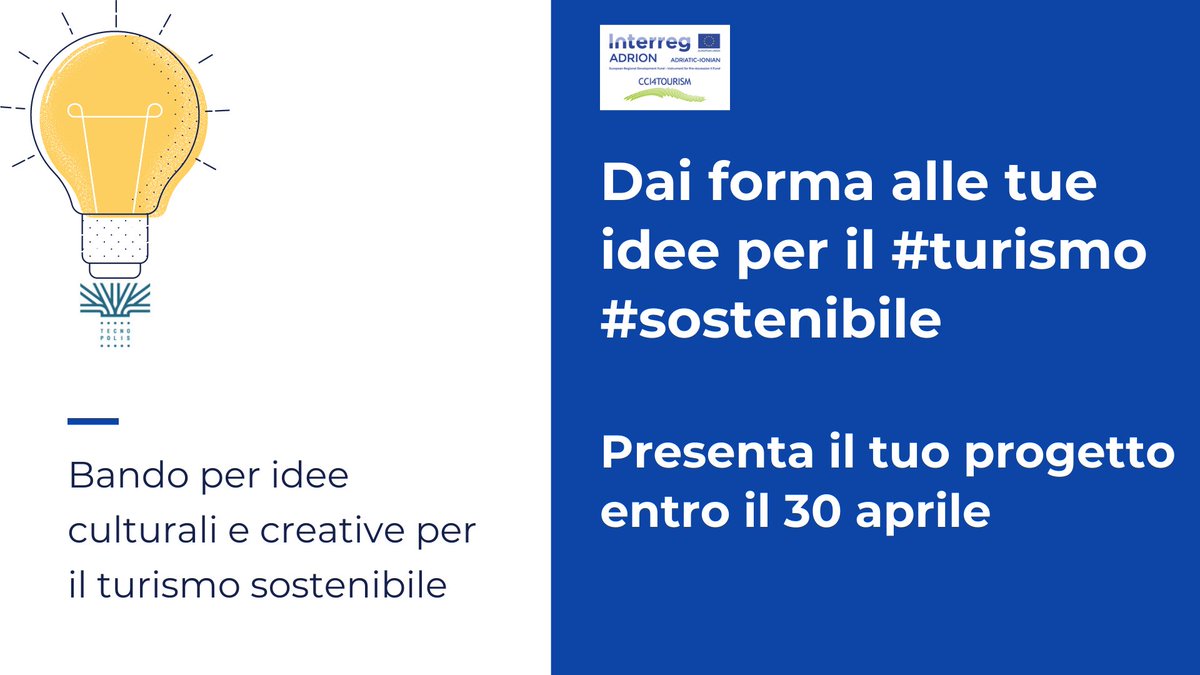 💡Hai un'idea innovativa per sviluppare un prodotto turistico sostenibile❓ oppure per creare esperienze di turismo culturale “live remote” o di e-tourism❓
🚩Partecipa e presenta il tuo progetto 30 aprile❗Grazie a #CCI4Tourism
🔹Info sul bando e form👉bit.ly/3u8OVzk