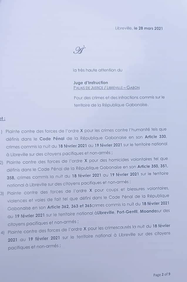 #Gabon <a href="/Survie/">Survie</a> <a href="/HRF_fr/">Human Rights Foundation en français</a> Dépôt d'une plainte ce jour contre les forces de défense et de sécurité du dictateur <a href="/PresidentABO/">Ali Bongo Ondimba</a> pour les exactions et crimes commis pendant le pacifique des casseroles.