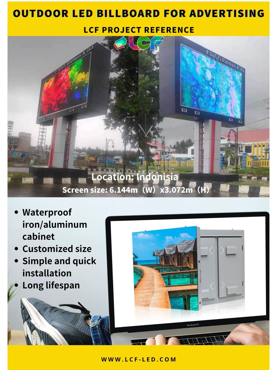 P5/6/8/10 outdoor LED advertising digital screen with standard waterproof iron cabinet, size can be customized as your project requirement. 
#cinema  #outdoorleddisplay #digitalsignage #outdoorledmodules #ledmodule #LCF #pantallasled #ledpanel