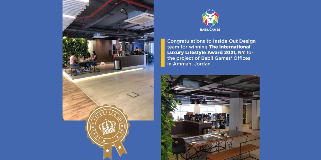 BabilGames's tweet image. We are happy to announce that #InsideOutDesign - architecture &amp;amp; interior design - is the winner of The International #LuxuryLifestyleAwards 2021, NY. in the category of The Best Office Interior Design for the project of Babil Games.

Congratulations!