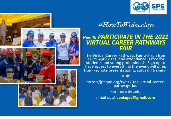 spe_lagos's tweet photo. #HowtoWednesday
The Virtual Career Pathways Fair will run from 27-29 April 2021, and attendance is free for students and young professionals. Sign up to have access to everything the event will offer, from keynote presentation to soft skill training. https://t.co/MII80aQU5N