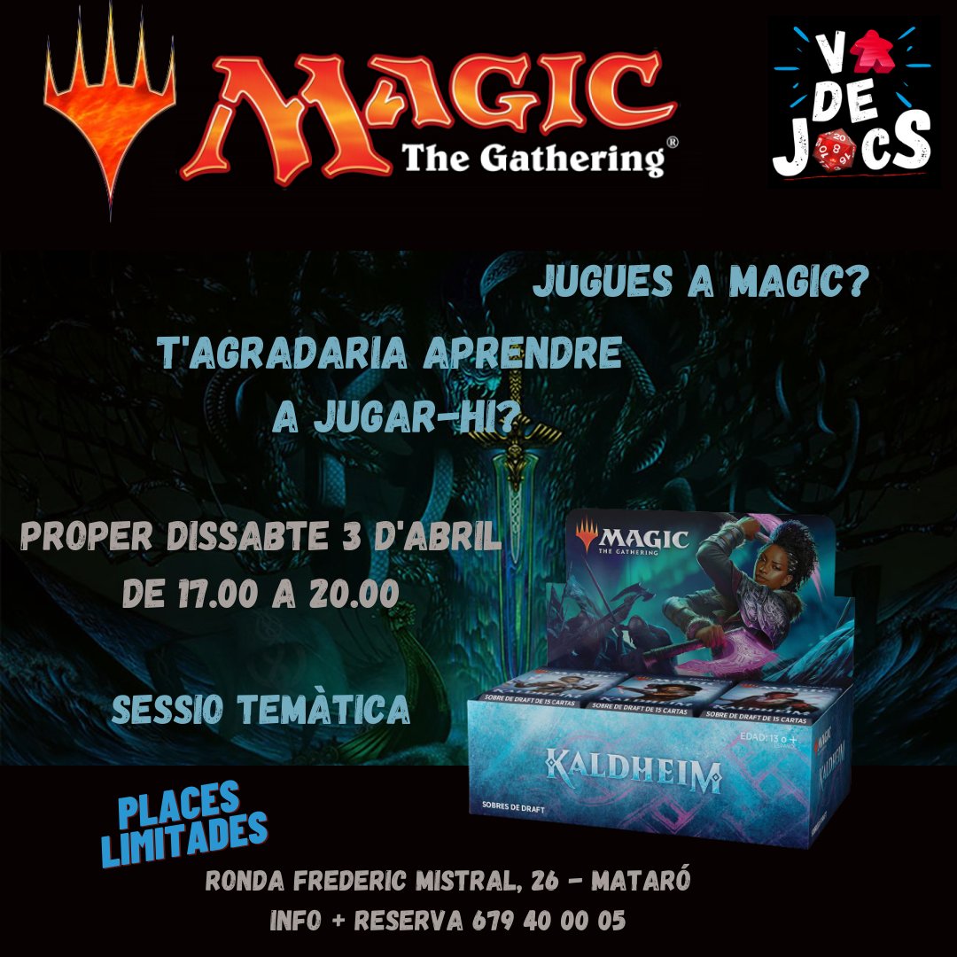 vadejocsmataro's tweet photo. Dissabte 3 d'Abril és el torn de Magic! Places molt limitades. https://t.co/MbQx0mOJgV