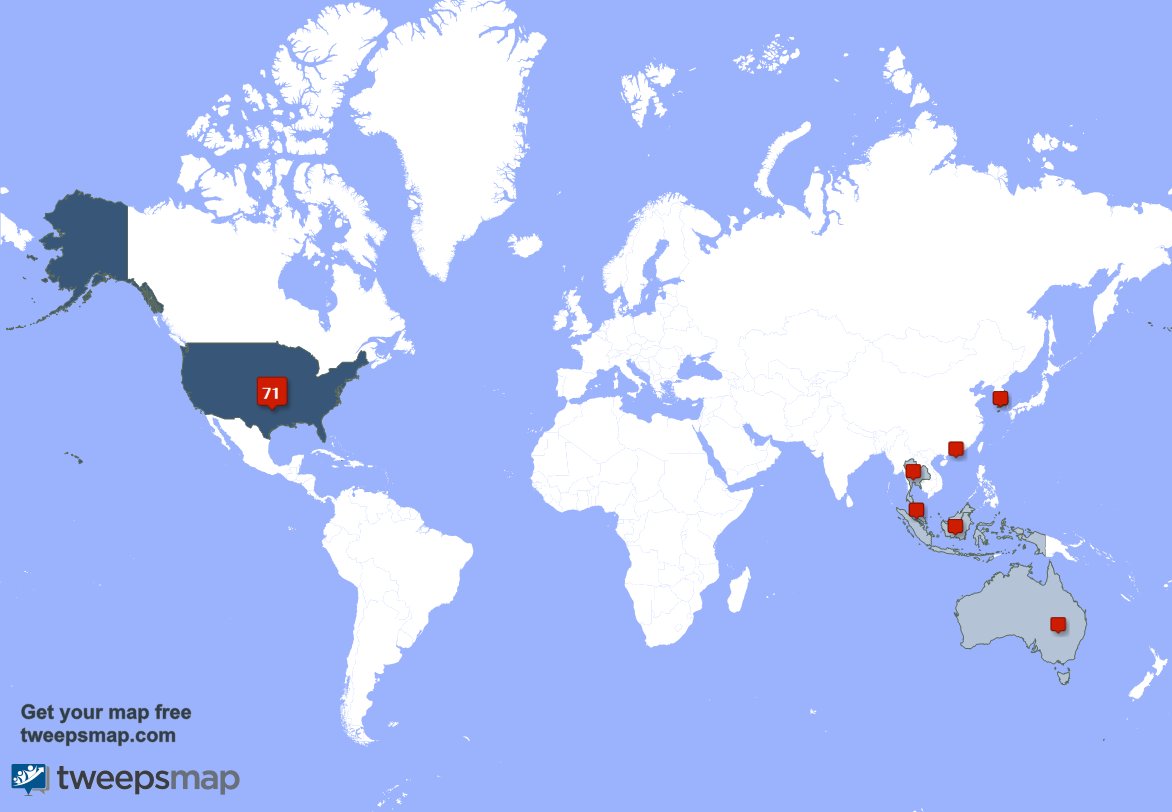 My followers are in USA(76%), Hong Kong(11%)... Get your map too: tweepsmap.com/!Corinnazzz