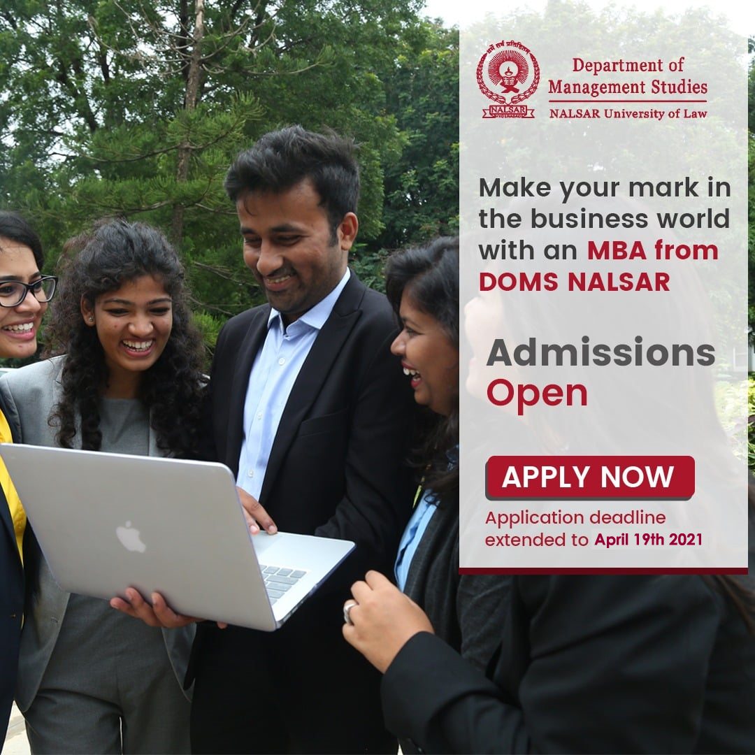 vidyavision_com's tweet photo. Make your mark in the business world with an MBA from DOMS NALSAR. Last date to apply - 19th April 2021.
Apply Now @ https://t.co/KXLWmlaVBP
#DOMSNALSAR #MBAadmissions #vidyavision #TopB_School https://t.co/HadzqCBhzs
