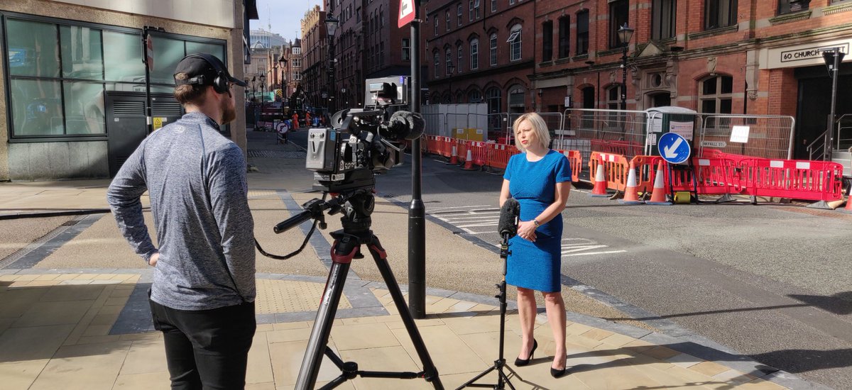 Busy morning filming with <a href="/ITVCentral/">ITV News Central</a> and our Chair, <a href="/nicolafm/">NFM</a> talking about the public realm work taking place in the District. We have some exciting news coming soon, including the announcement of more parklets