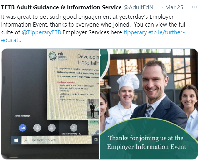 AEGAIreland's tweet photo. The AEGs providing lots of great information regarding Adult Education pathways and much more …. @WAEGS_WC @msletbaegs @LWETB_Guidance @GuidanceDonegal @dicaegs1 @LeitrimGuidance @AdultEdNenagh #trainingpacks #information #events . https://t.co/c7gCLIUBCW