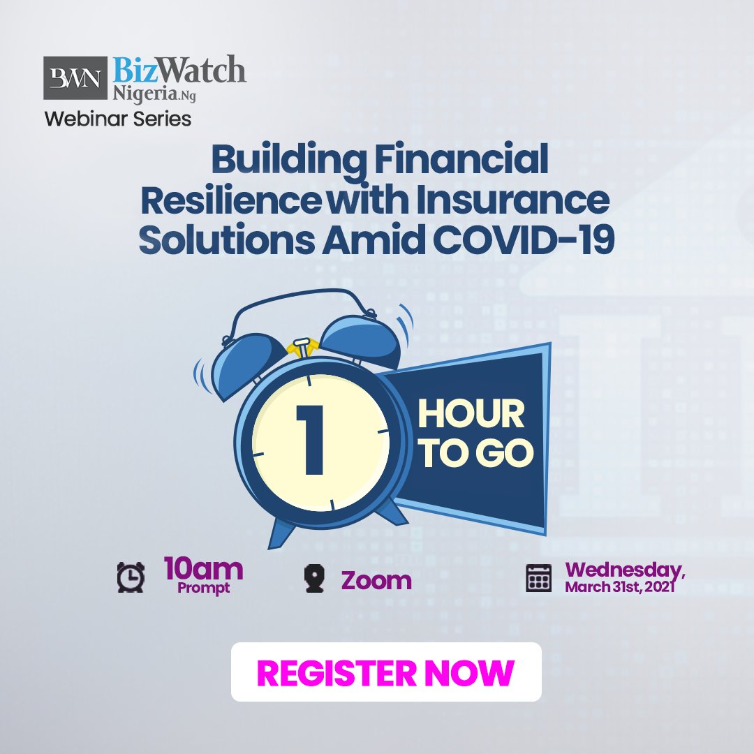 BizWatchNigeria's tweet photo. We will be live in 24 hours.
Have you registered for the #BizwatchNigeria Webinar series?
Join our panel of experts as they discuss how you can ensure financial security in the face of disruptions/crisis.
Register Now
https://t.co/5uxv04D2mE
#BWNwebinarseries
#BWNinsurance https://t.co/R8nVf55iFc