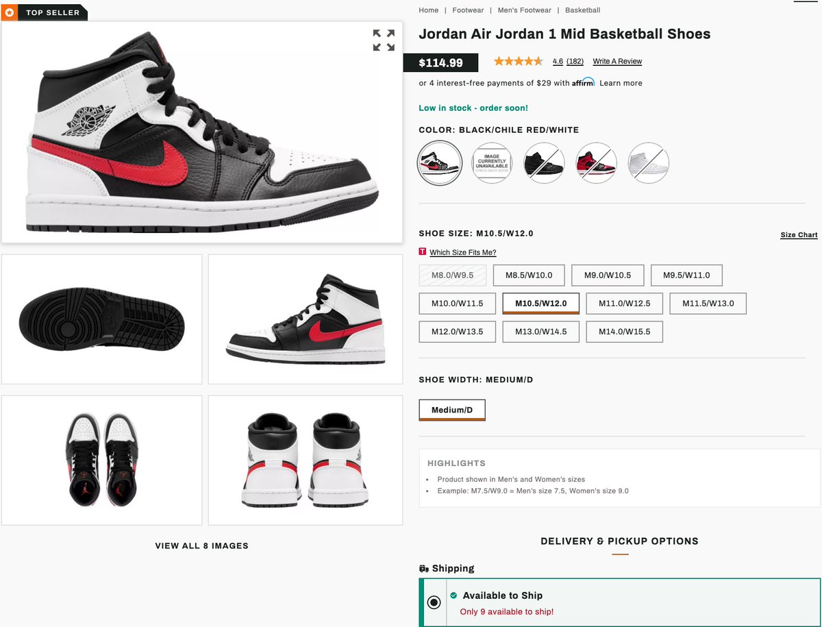 Jordan 1 Mid Black Chile Red White - Hookssup