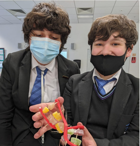 Year 8 students building DNA from sweets @Achievingforchildren #Science #DNA