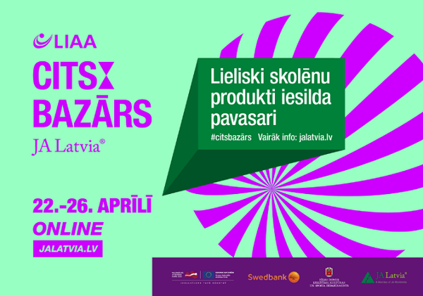 Aicinām skolēnu mācību uzņēmumus līdz 9.aprīlim pieteikt dalību Latvijas SMU pasākumā CITS BAZĀRS pavasarī, kas no 22. līdz 26.aprīlim norisināsies tiešsaistē. Lai piedalītos pasākumā, vienam no SMU dalībniekiem ir jāiesūta pieteikums dalībai jalatvia.lv profilos.