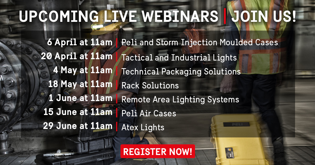 Peli_Products's tweet photo. Join us for our upcoming #webinars and get to know all about our different product ranges. Take note of the dates and register through https://t.co/P2rsTGArxi. 

#MouldedCases #TacticalLights #PackagingSolutions #Rack #RALS #PeliAir #AtexLights https://t.co/HhwnUUZyQm