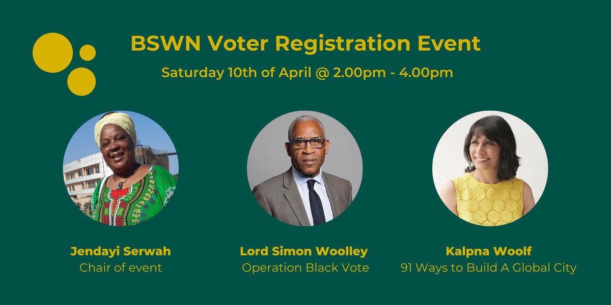 BlackSWNet's tweet photo. Your Voice, Your Vote! An exciting conversation around civic participation and how to register to vote to have your voice heard!  @OpBlackVote @SistaSerwah @PlymouthChaz @kalpnawoolf @91Ways @bmsl_group @samirabhac  

Register here: https://t.co/MYY27aFZsO

#Voterregistration https://t.co/jTUGDcWkw3