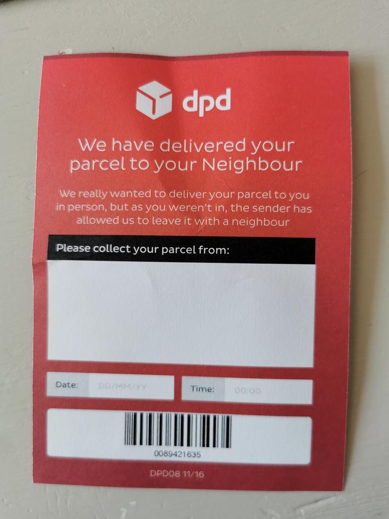 I'm not aware that I'm waiting for a consignment of invisible ink. This pushed through the door when 3 of us in. Any way of working out what @dpd_support were trying to say which doesn't involve hours that I don't have on hold?