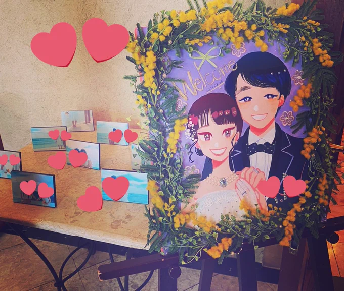 そして!ずっとウエディングフォトのお手伝いをさせて頂いていた友人の結婚式のウェルカムボードを制作させて頂きました!???
素敵な式だったー!お写真とボード、展示とムービーにも使っていただいてた!末永くお幸せに〜!!?? 