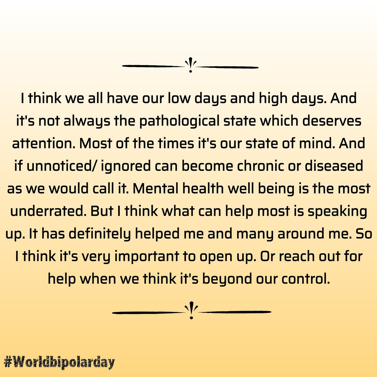 BipolarMahila's tweet photo. Don't give 'it' time. Reach out to your loved ones today. There is no shame in asking for help.

Read and share the message.

#WorldBipolarDay 
#mentalhealthmatters 
#mentalhealth 
#bipolardisorder 
#bipolarwarrior 
#bipolarmahila https://t.co/8XNwlYnY4n