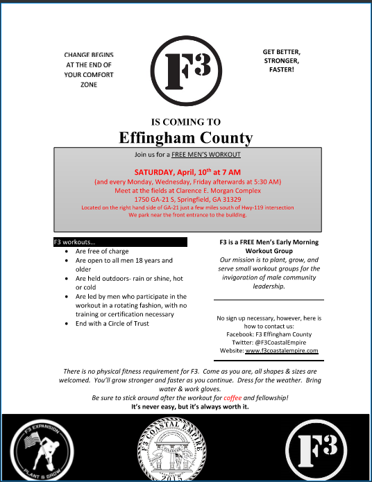 F3CoastalEmpire's tweet photo. Time to put some pressure on to get shaped for beach season! Join us in the launch of our newest AO in Effingham - The Forge @F3Nation @F3Expansion https://t.co/iKATeZpYHW