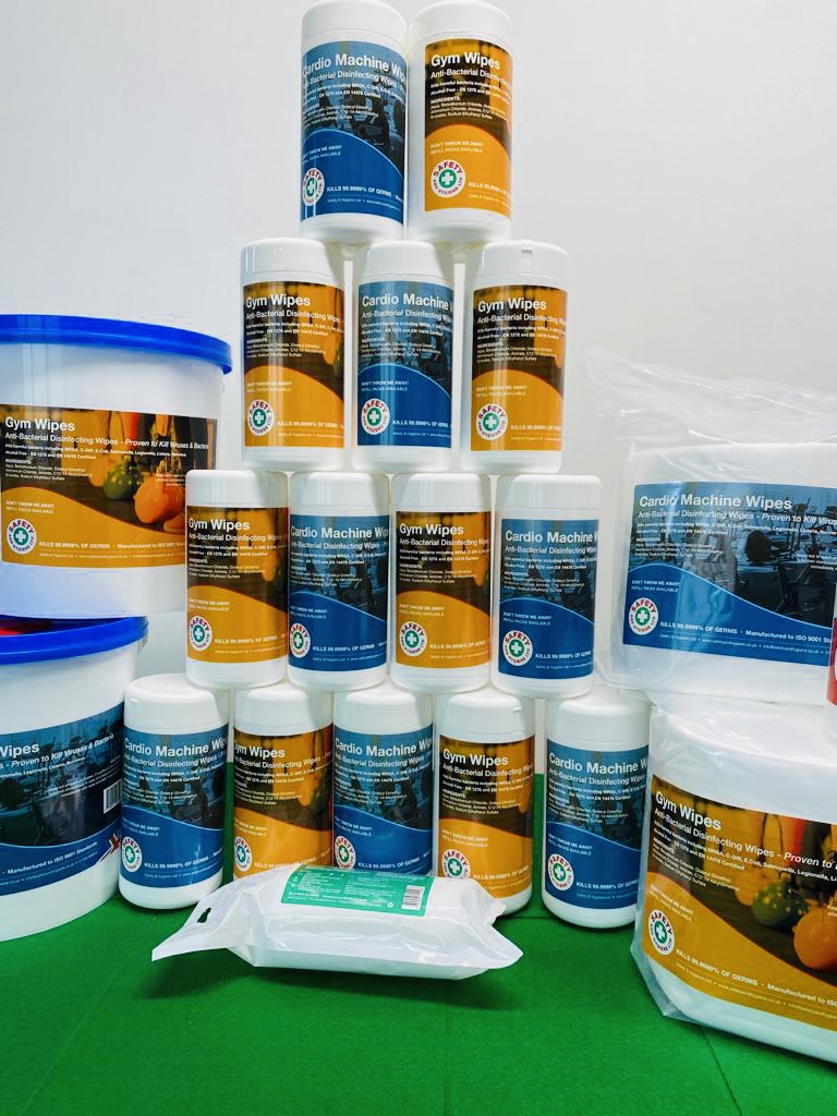 SafetyHygiene's tweet photo. Not long now until the #gym reopens💪🏾🏋. We still have availability for delivery of our Gym Wipes prior to opening. Contact us today info@safetyandhygiene.co.uk #gymlife #workout #exercise #clean #antibacterial #wipes https://t.co/H2gGHzQ2wt