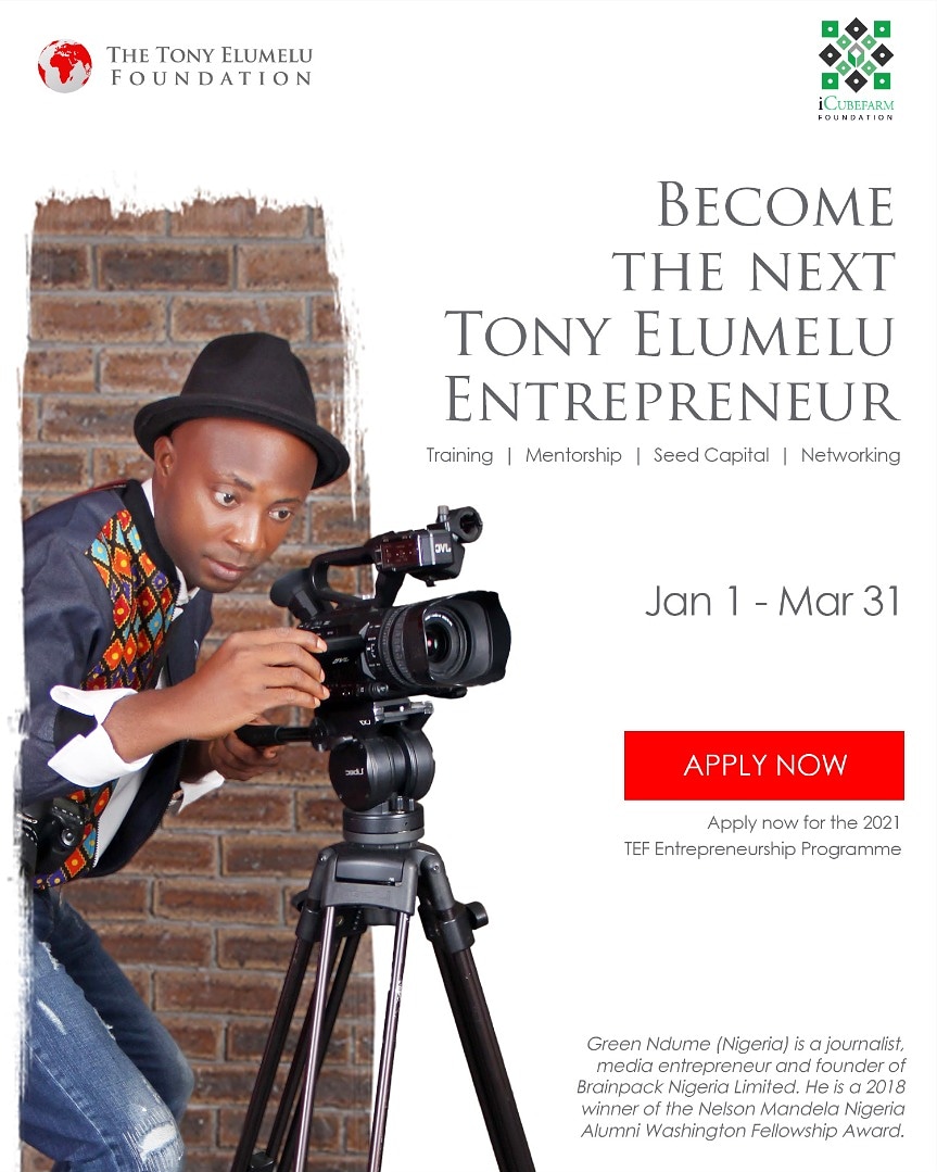 Dear Entrepreneurs,The Tony Elumelu Foundation wants to give your SME the boost of a lifetime! Receive $5,000, mentorship, business training and access to networking opportunities through the TEF Entrepreneurship programme. Apply on tefconnect.com #TEF2021